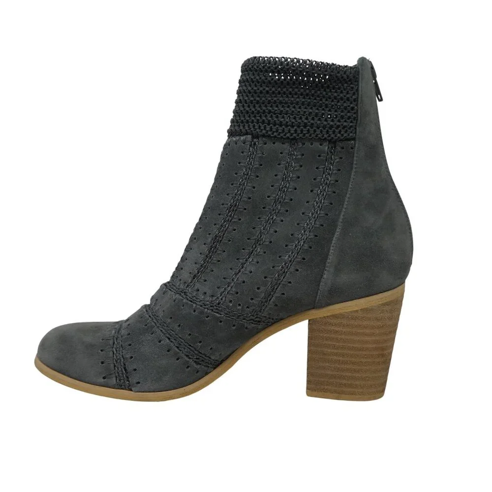Silent D Grey Suede Patchwork‎ Crochet Stitch Heeled Ankle Boots Womens 39